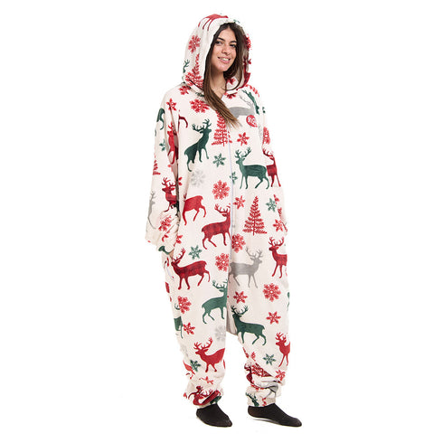Snuggs Blanket Onesie White Christmas Deer